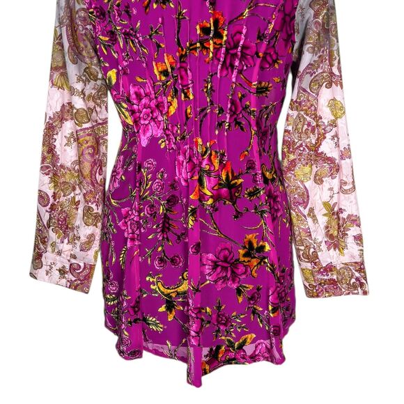 Aratta Silent Journey Button Up Shirt Paisley Velvet Burnout Mixed Print Boho M - Picture 9 of 10